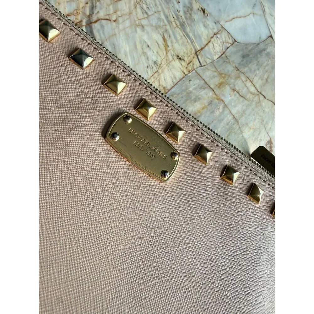 Michael Kors Sandrine Studded Large Zip Clutch Ballet - Picture 3 of 8